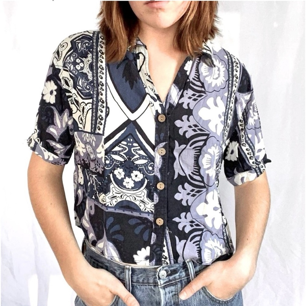 Christian Siriano Linen Blend Handkerchief Print Blouse